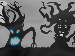 Spooky Background. Second couple of huge animated trees with demonic and soul eater trees.