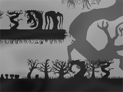 Spooky Background. More trees, tiny grasses and tombstones.