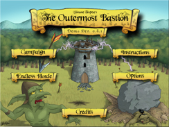 Title Screen. The Outermost Bastion, indie video game tower defense by Biim Games. Single Player.